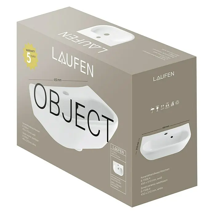 Laufen Object Waschtisch - 310 x 450 mm, Hahnloch: Mitte, Mit Überlauf, Weiß