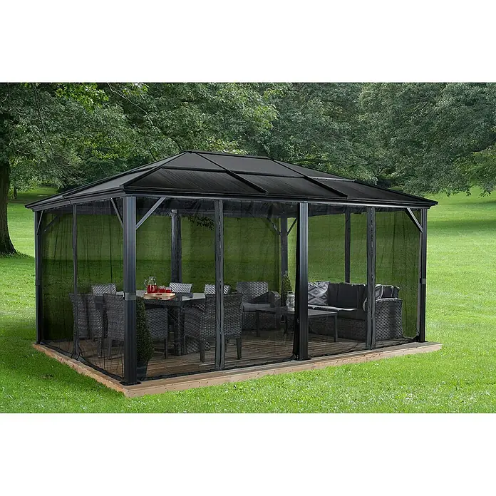 Sojag Pavillon Meridien 12 x 16 - L x B x H: 485 x 365 x 270 cm, Anthrazit, Walmdach - Stimmungsaufnahme