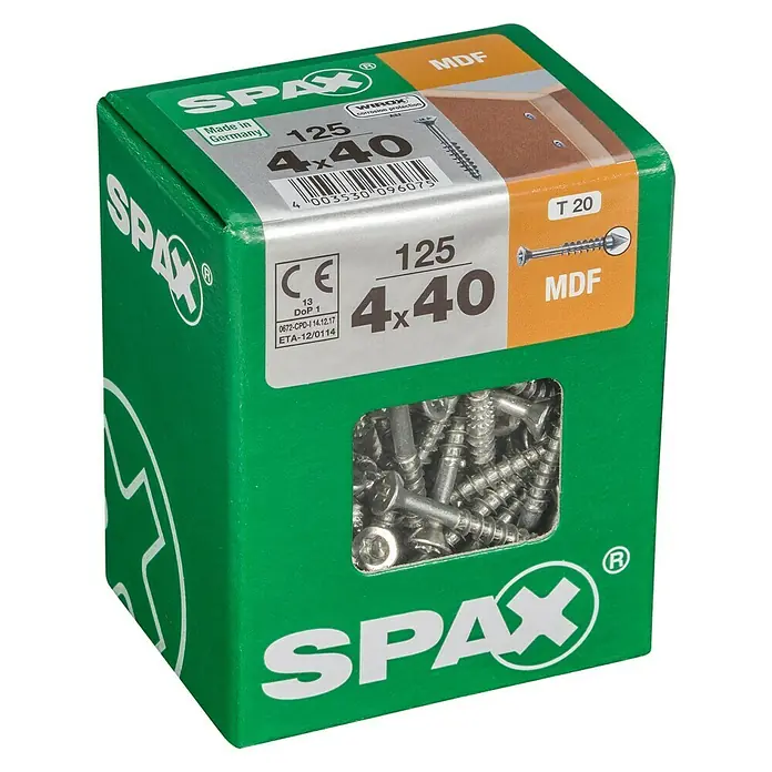 Spax MDF vijak T-STAR plus - 4 x 40 mm, Površina WIROX, 125 kom, Djelomični navoj - Pogled s lijeve strane