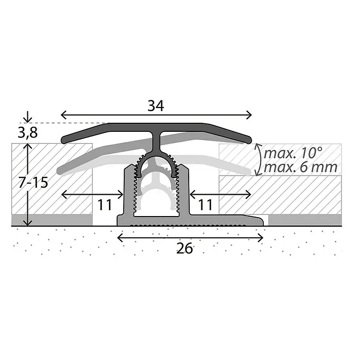 LOGOCLIC Übergangsprofil 303 - Sahara, 0,9 m x 34 mm, Montageart: Stecken - Detailaufnahme