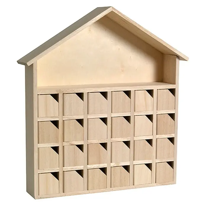 Artemio Caja de madera Calendario Adviento casa - L x An x Al: 31,5 x 5 x 34 cm,  Natural/marrón claro