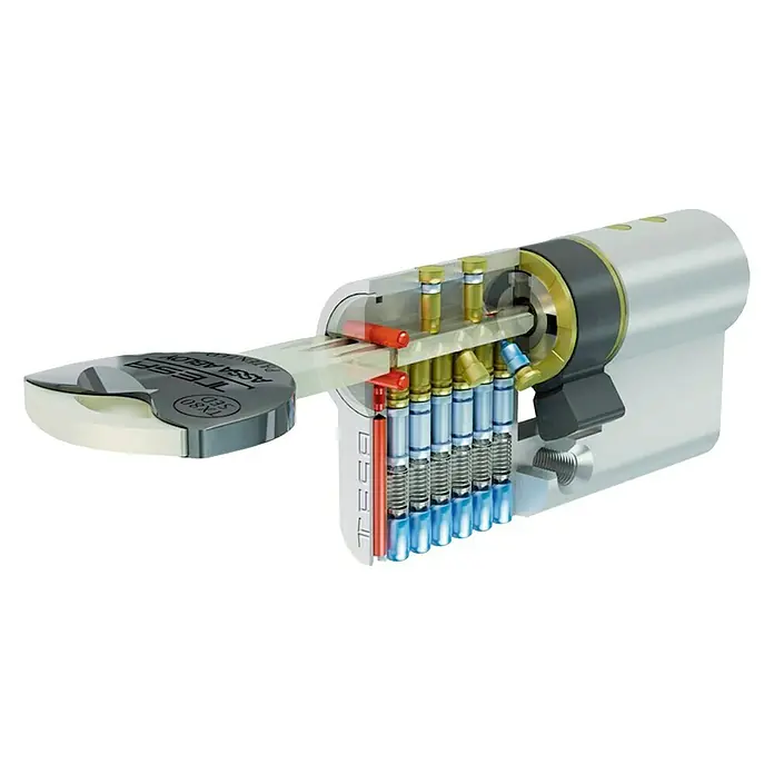 Tesa Assa Abloy Cilindro de perfil de seguridad TX80 - Número de llaves: 5 ud., Longitud total interior/exterior: 30/30 mm, Latón