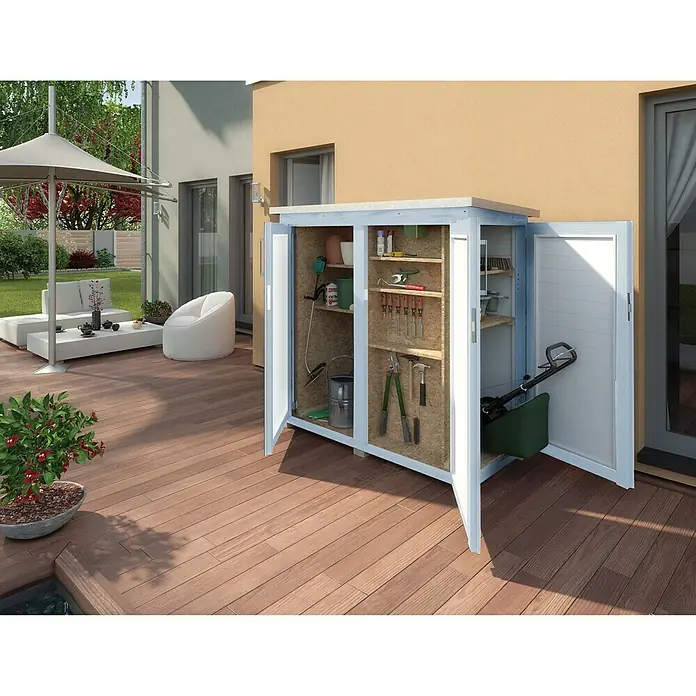 Weka GartenQ Geräteschrank Teras - Außenbreite inkl. Dachüberstand: 170 cm, Außentiefe inkl. Dachüberstand: 85 cm, Holz, Grau, Weiß - Stimmungsaufnahme