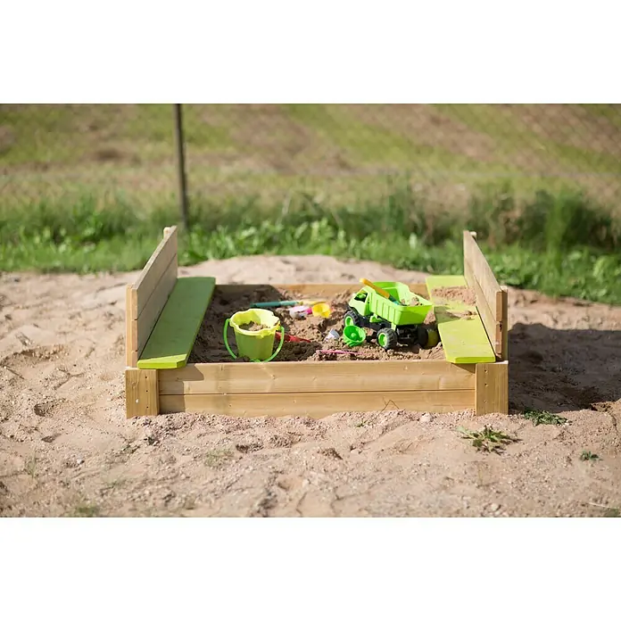 Wendi Toys Sandkasten Deluxe - 120 x 120 x 25 cm, Natur/Grün - Stimmungsaufnahme