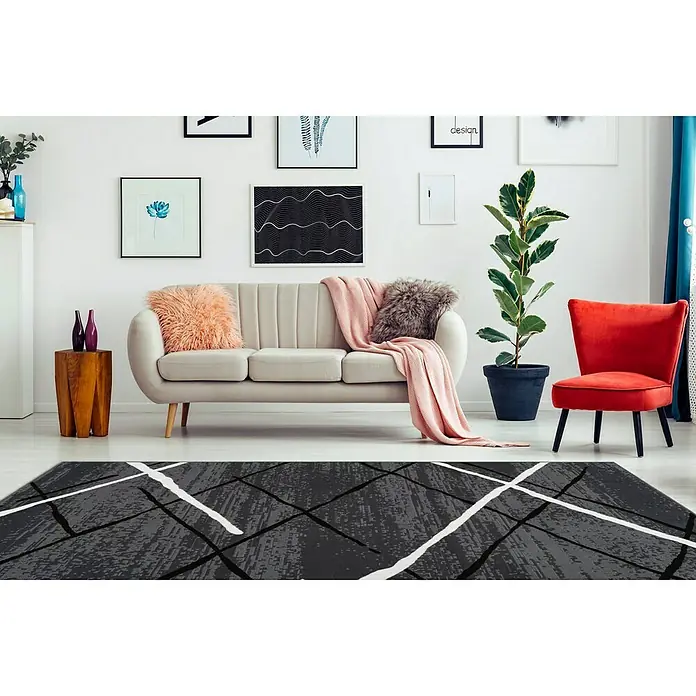 Kayoom Kurzflorteppich Vancouver 110 - Anthrazit, 150 x 80 cm, 100 % Polypropylen - Stimmungsaufnahme