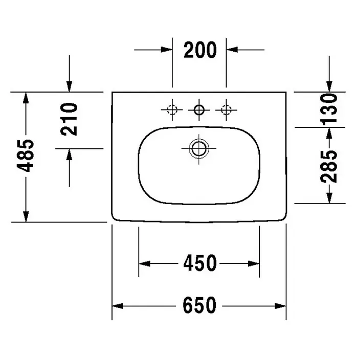 Duravit D-Code Waschtisch - 65 x 48,5 cm, Ohne Spezialglasur, Hahnloch: Mitte, Mit Überlauf, Weiß