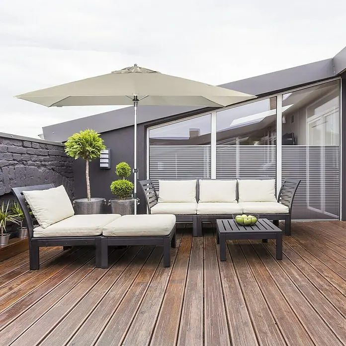 Doppler Expert Sonnenschirm Auto Tilt - Natur, 300 x 200 cm - Vorderansicht