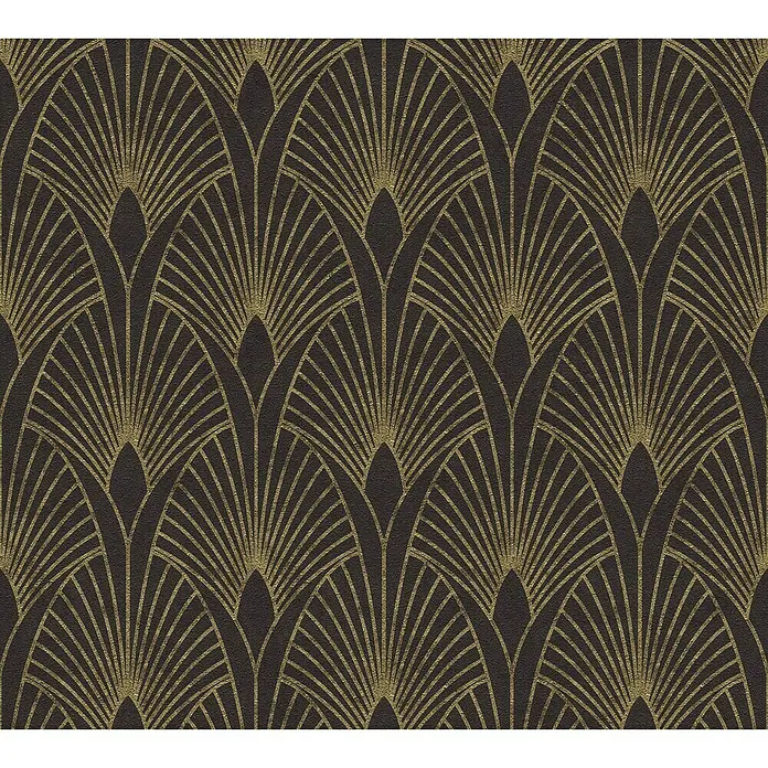 AS Creation New Walls Vliestapete Art Deco - Schwarz/Gold, Grafisch, 10,05 x 0,53 m - Detailaufnahme