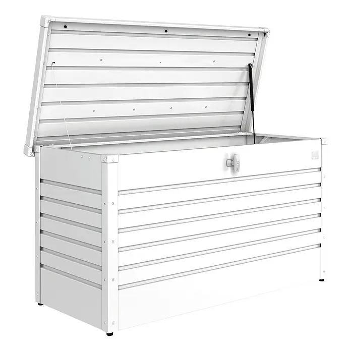 Biohort Garten-Aufbewahrungsbox FreizeitBox 130 - L x B x H: 134 x 62 x 71 cm, Weiß, Stahl - Linke Seitenansicht