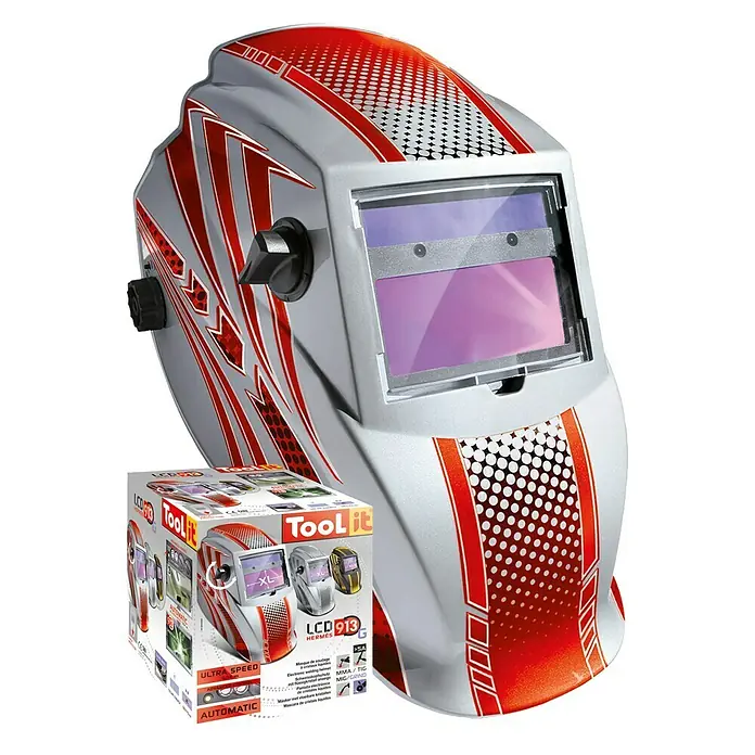 Gys Maska za zavarivanje LCD Hermes - Dimenzije okvira prozora za gledanje: 98 x 43 mm, Stupanj zaštite: 9 - 13 - Pogled s lijeve strane