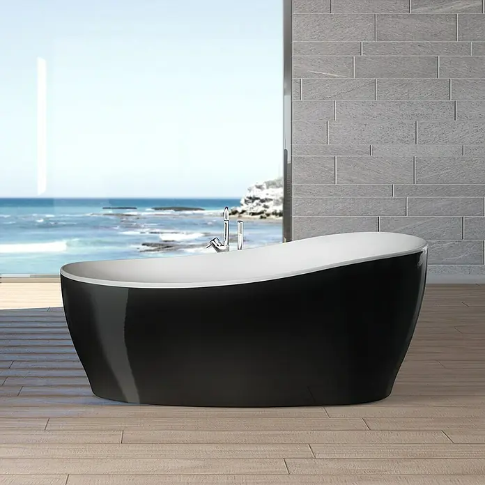 Ottofond Freistehende Badewanne Domani - 180 x 85 cm, Sanitäracryl, Schwarz/Weiß - Vorderansicht