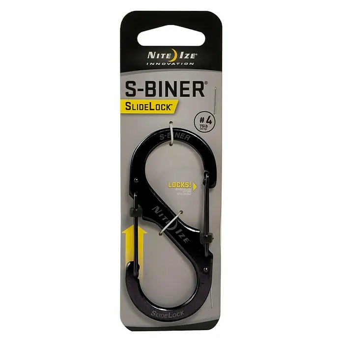 Nite Ize Doppelkarabiner Slide Lock - 89 x 38 mm, Edelstahl, Schwarz, Zugfestigkeit: 33 kg - Vorderansicht