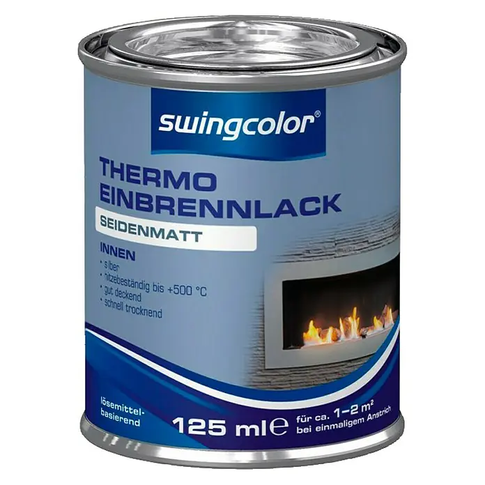 swingcolor Einbrennlack - Silber, Seidenmatt, 125 ml, Lösemittelbasiert - Vorderansicht