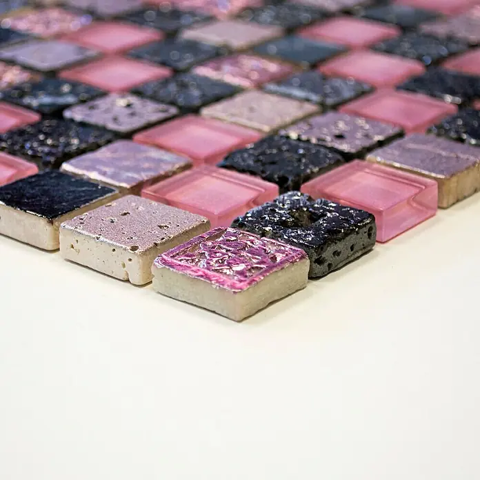 Mosaikfliese Quadrat Crystal Mix XCM CB 35 - 32,7 x 30,2 cm, Pink, Glänzend - Vorderansicht