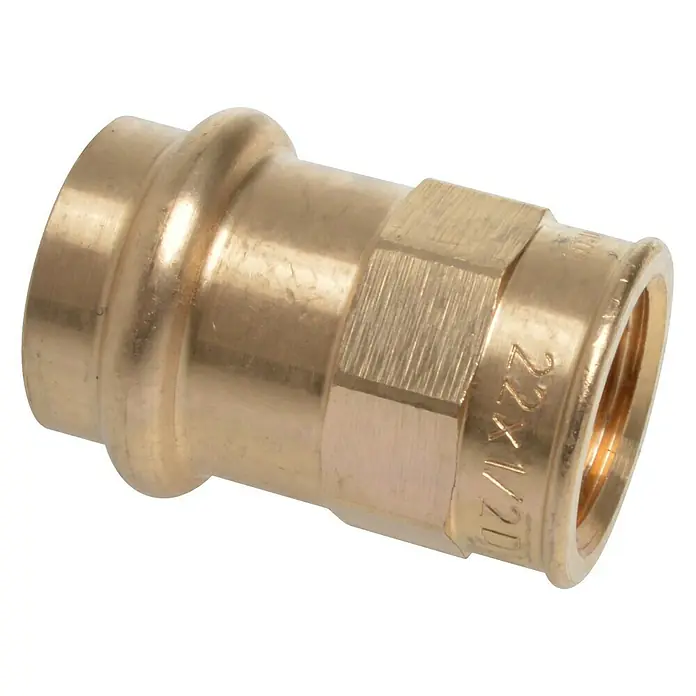 Press-Übergangsmuffe - Durchmesser: 22 mm, Innengewinde: ½″, Presskontur: V - Vorderansicht