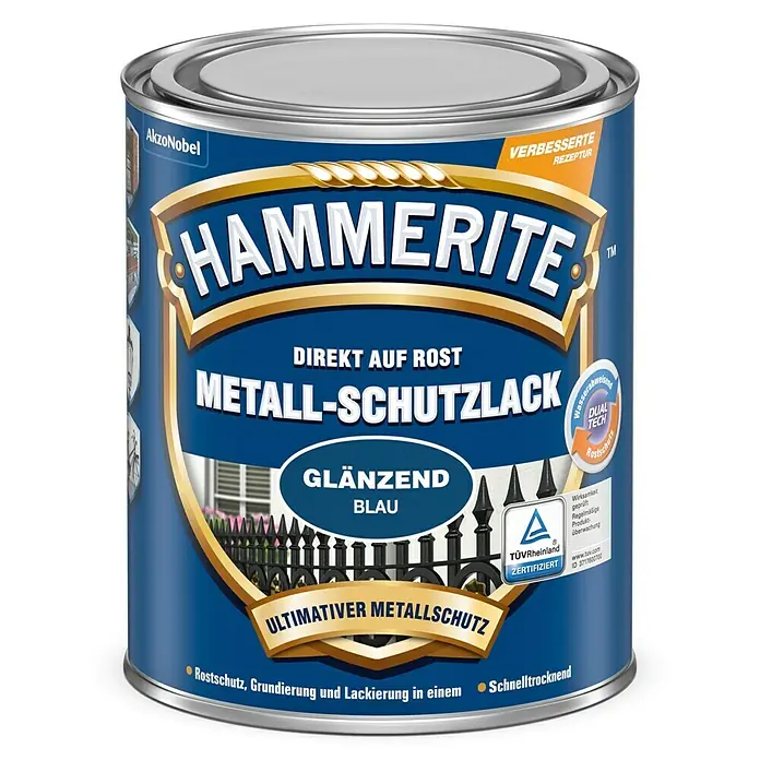 Hammerite Metall-Schutzlack - Blau, 250 ml, Glänzend, Lösemittelhaltig - Vorderansicht