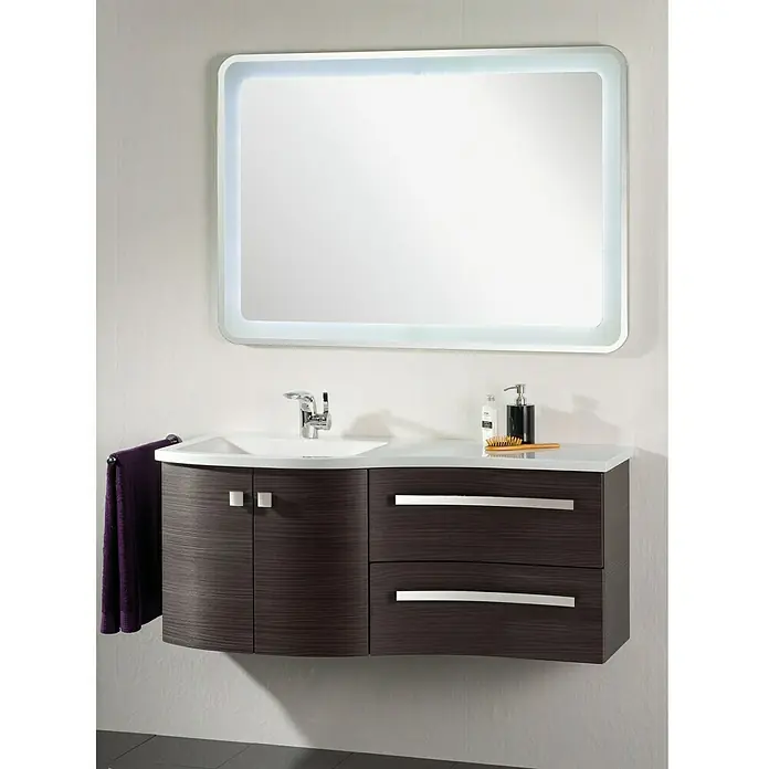 Camargue Wave Waschtischunterschrank - 118,4 x 54 x 49,8 cm, Links, Darkoak, Matt - Vorderansicht