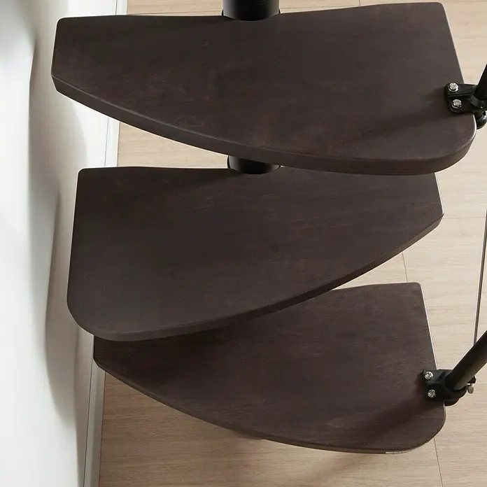 Fontanot Raumspartreppe Zen 2 Tube - Breite: 61 cm, Schwarz, Anzahl Steigungen: 13 Stk., Farbe Stufen: Birke Ulme Dunkel, Geschosshöhe: 250 cm - 304 cm - Ansicht von oben