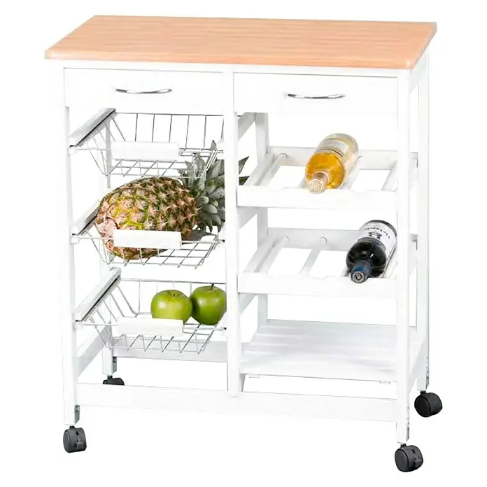 Carro de cocina con bandejas - L x An x Al: 37 x 67 x 76 cm, Blanco/Bambú