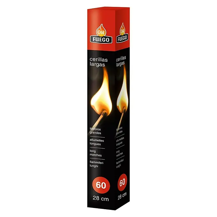 Ok Fuego Fósforos largas - 60 ud., Apto para: Estufas de leña