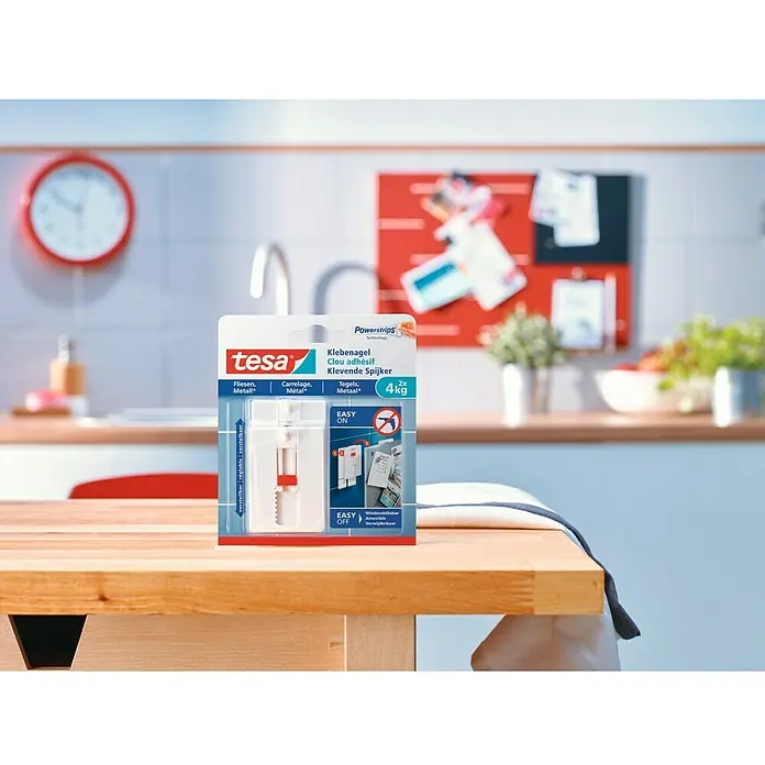 Tesa Clavo adhesivo ajustable - Apto para: Baldosas, Carga soportada: 4 kg, 2 uds., Blanco