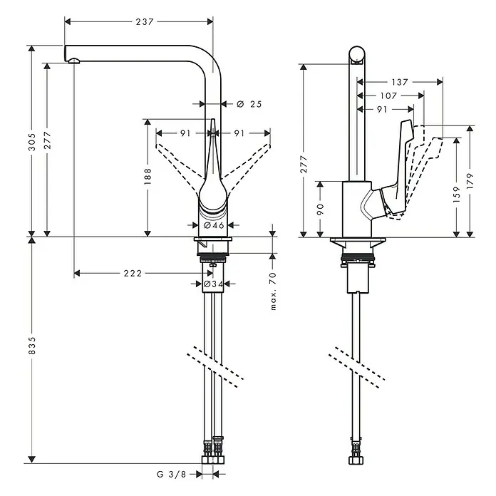 Hansgrohe Grifo de cocina Cento L - Cromo, Brillante, Caño alto