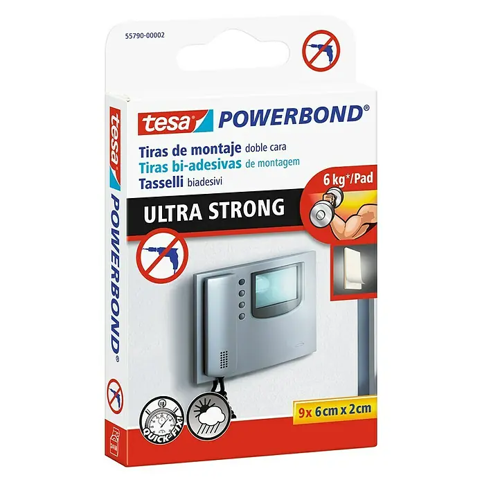 Tesa Powerbond Tiras adhesivas de montaje Ultra Fuerte - 9 ud., 6 x 2 cm