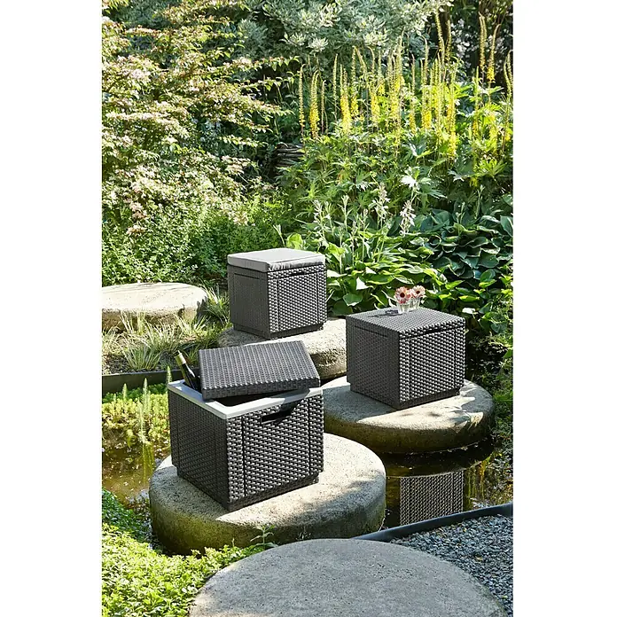 Allibert Launge stol Cube - 42 x 42 x 39 cm, Polipropilen, Antracit, Sive boje - Proizvod u upotrebi