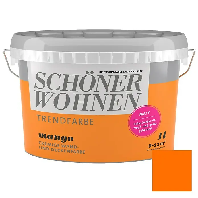 SCHÖNER WOHNEN-Farbe Wandfarbe Trendfarbe - Mango, 1 l, Matt, Konservierungsmittelfrei - Vorderansicht
