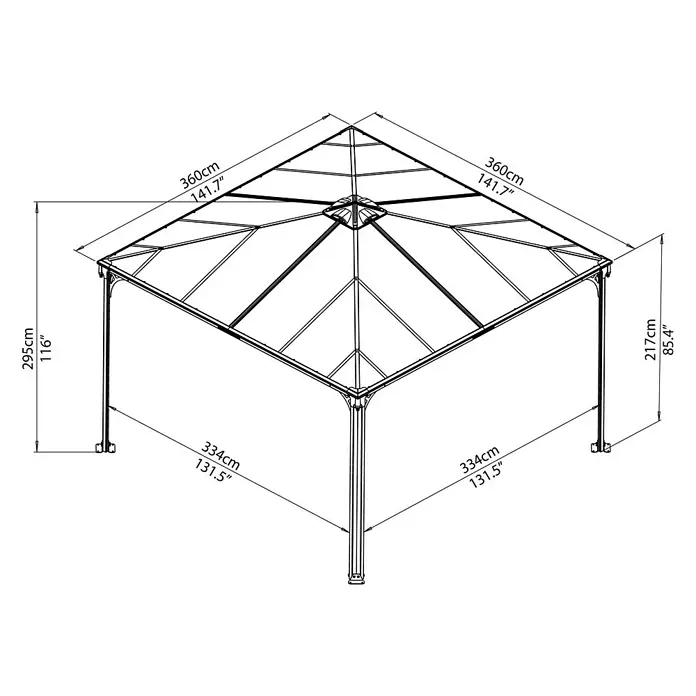 Palram – Canopia Pavillon Palermo 3600 - 3,6 x 3,6 x 2,95 m, Anthrazit