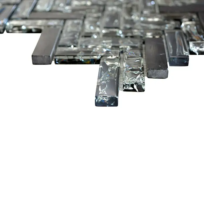 Mosaikfliese Fischgrät Crystal Mix XIC HB1528 - 26,3 x 29,3 cm, Schwarz, Glänzend - Detailaufnahme
