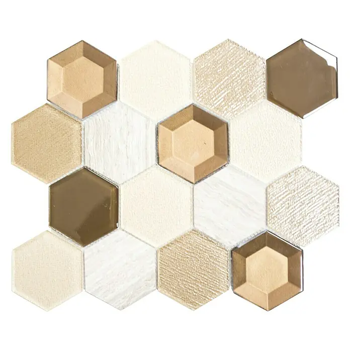 Mosaikfliese Hexagon HXN 77 - 26,5 x 30,5 cm, Beige, Glänzend - Ansicht von oben