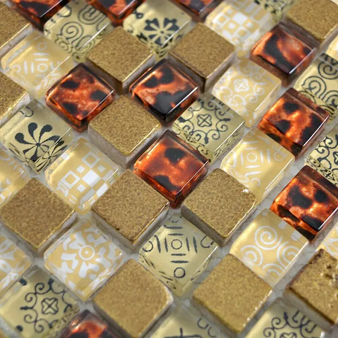 Mosaikfliese Quadrat Crystal Mix XCM M700 - 30 x 30 cm, Beige, Glänzend - Detailaufnahme