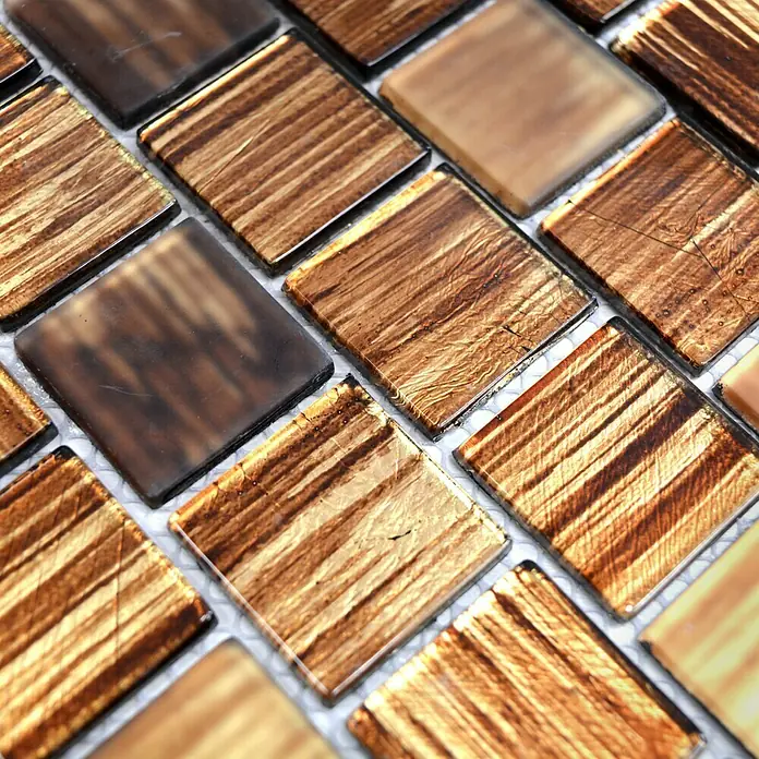 Mosaikfliese Quadrat Crystal Struktur CM CF45 - 28,6 x 31,8 cm, Braun, Glänzend - Detailaufnahme