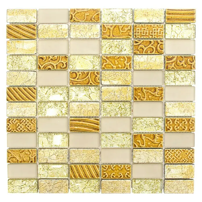Mosaikfliese Rechteck Crystal Mix XCM CRS4 - 30 x 30 cm, Gold, Glänzend - Ansicht von oben