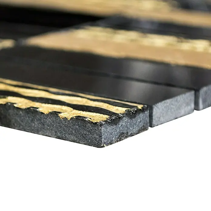Mosaikfliese Rechteck Carving STN 79 - 30 x 30 cm, Schwarz/Gold, Matt - Detailaufnahme