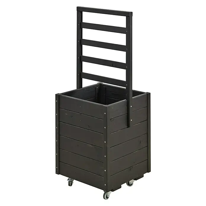 Plus Pflanzkasten - L x B x H: 48 x 48 x 124 cm, Schwarz, Mit Rankgitter - Linke Seitenansicht