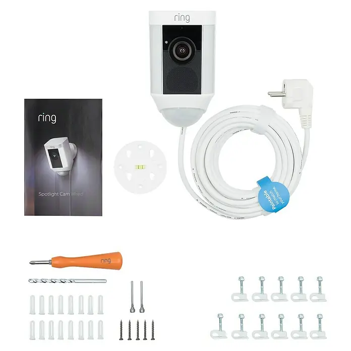 Ring Überwachungskamera Spotlight Cam Wired - Weiß, Netzanschluss, 2 Wege Kommunikation, IP64 - Detailaufnahme
