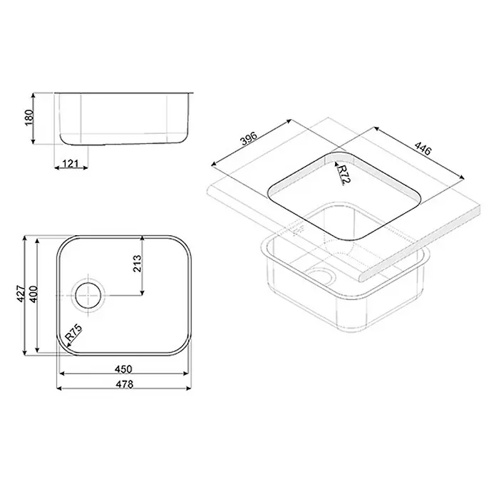 Smeg Fregadero encastrable UM45 - 42,7 x 47,8 cm, Acero inoxidable, Cromo