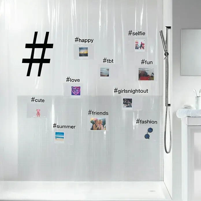 Spirella Cortina de baño Peva Hashtag - An x Al: 180 x 200 cm, Blanco, Multicolor