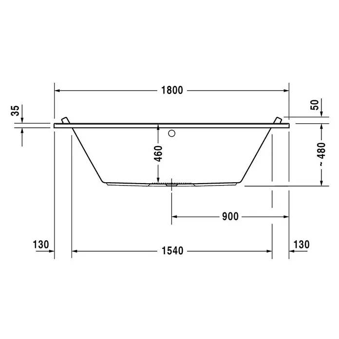 Duravit Starck 1 Badewanne Starck - 180 x 80 cm, Rechteck, Sanitäracryl, Weiß - Vorderansicht