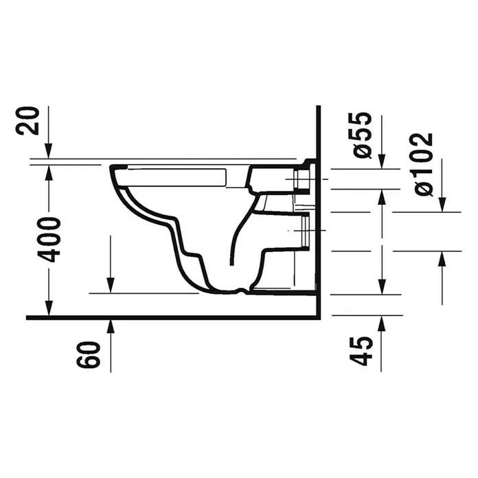 Duravit D-Code Wand-WC - Spülrandlos, Mit antibakterieller Glasur, Spülform: Tief, WC Abgang: Waagerecht, Weiß