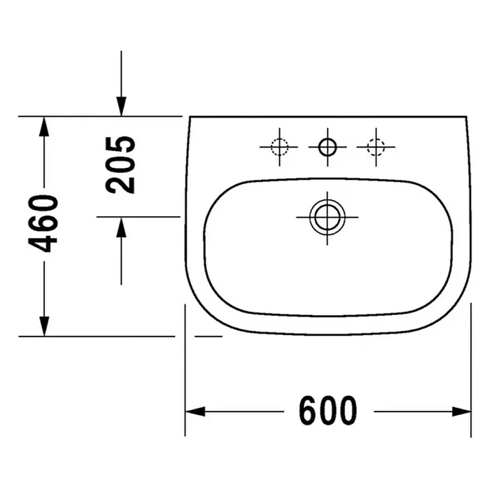 Duravit D-Code Waschtisch - 60 x 46 cm, Ohne Spezialglasur, Hahnloch: Mitte, Mit Überlauf, Weiß