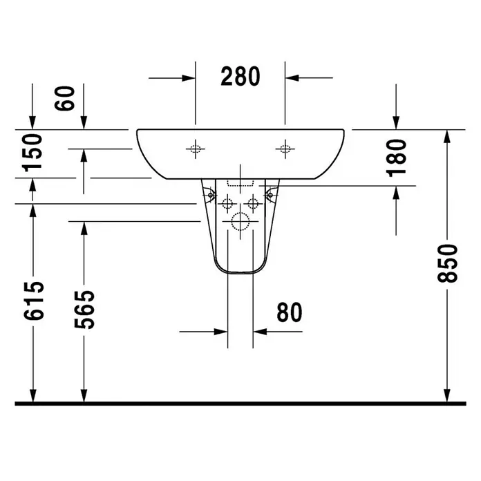 Duravit D-Code Waschtisch - 65 x 50 cm, Ohne Spezialglasur, Hahnloch: Mitte, Mit Überlauf, Weiß