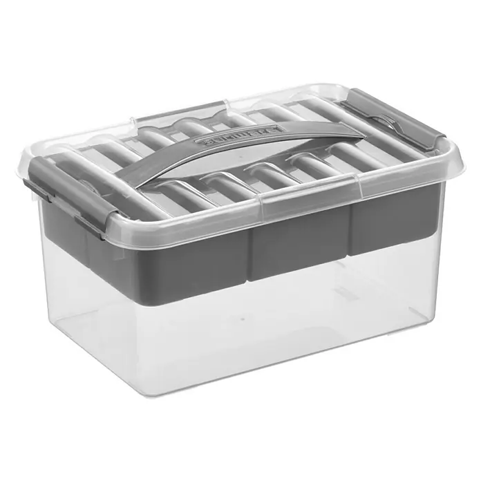 Sunware Aufbewahrungsbox Q-Line mit Einsatz - L x B x H: 30 x 20 x 14 cm, Kunststoff, Transparent - Linke Seitenansicht