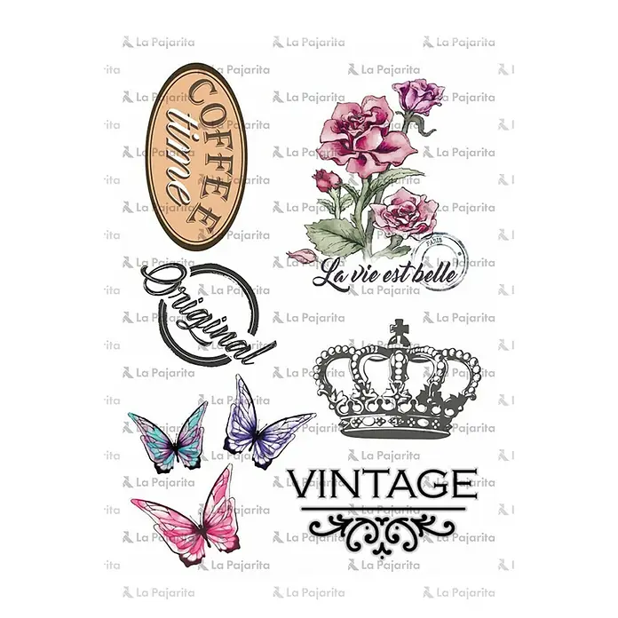La Pajarita Papel para manualidades Transfer Vintage - 30 x 20 cm, Multicolor