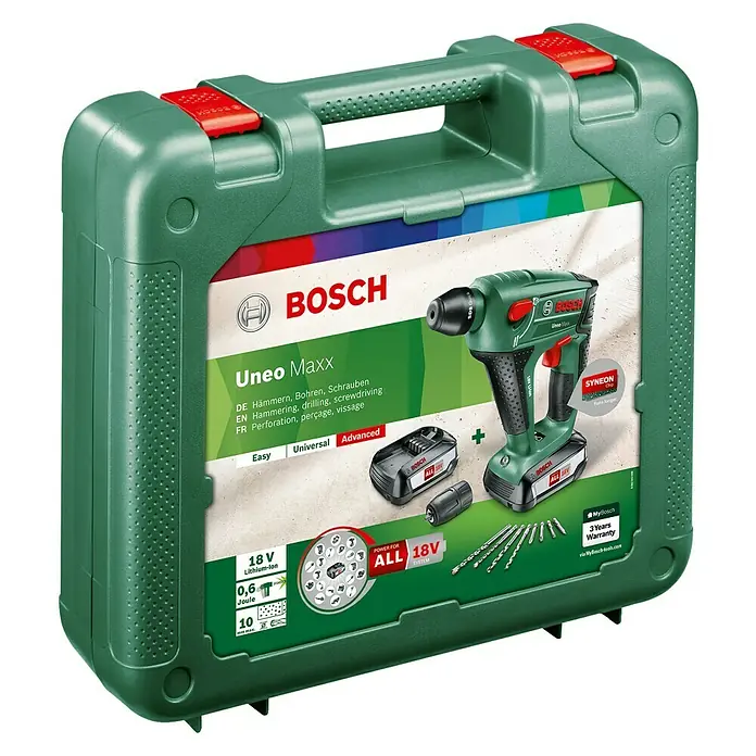 Bosch 18 V Power for All Akku-Bohrhammer Uneo Maxx - 18 V, Li-Ionen, 2 Akkus, Einzelschlagstärke: 0,6 J
