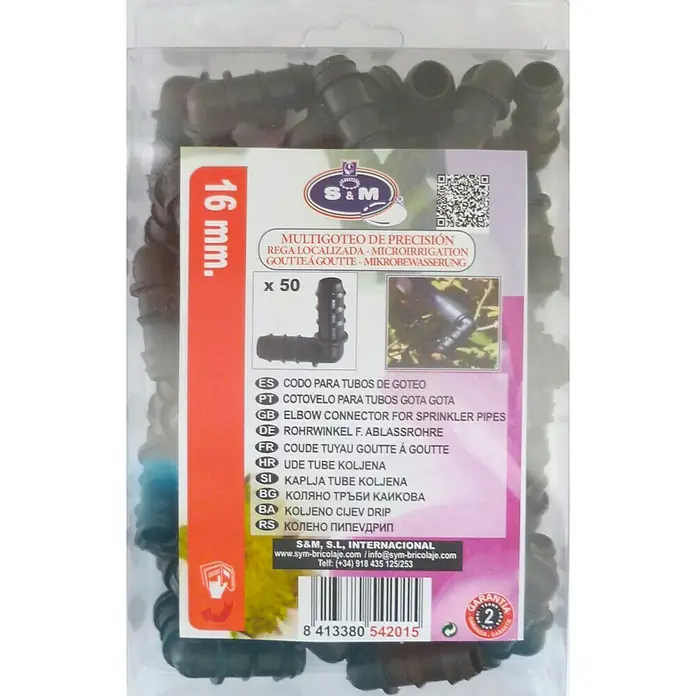 Codo goteo - Diámetro: 16 mm, 50 ud., Plástico
