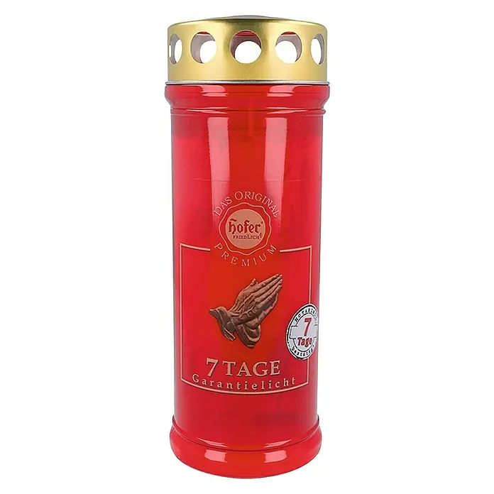 Hofer Friedlicht Grablicht Premium 7 Tage Garantielicht - Rot, Ø x H: 7,1 x 22,7 cm, Brenndauer ca.: 7 Tage