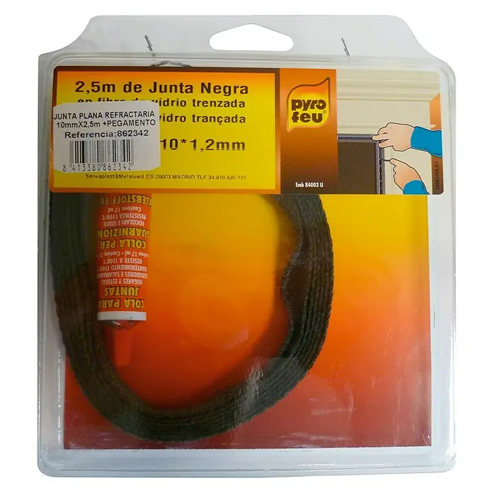 Junta refractaria + Pegamento - L x An x Al: 2,5 m x 10 mm x 1,2 mm